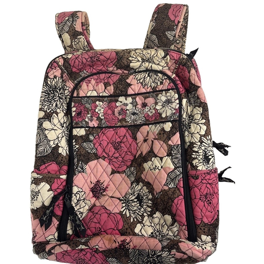Vera Bradley Quilted Backpack Mocha Rouge Retired Pink Brown Floral Bag